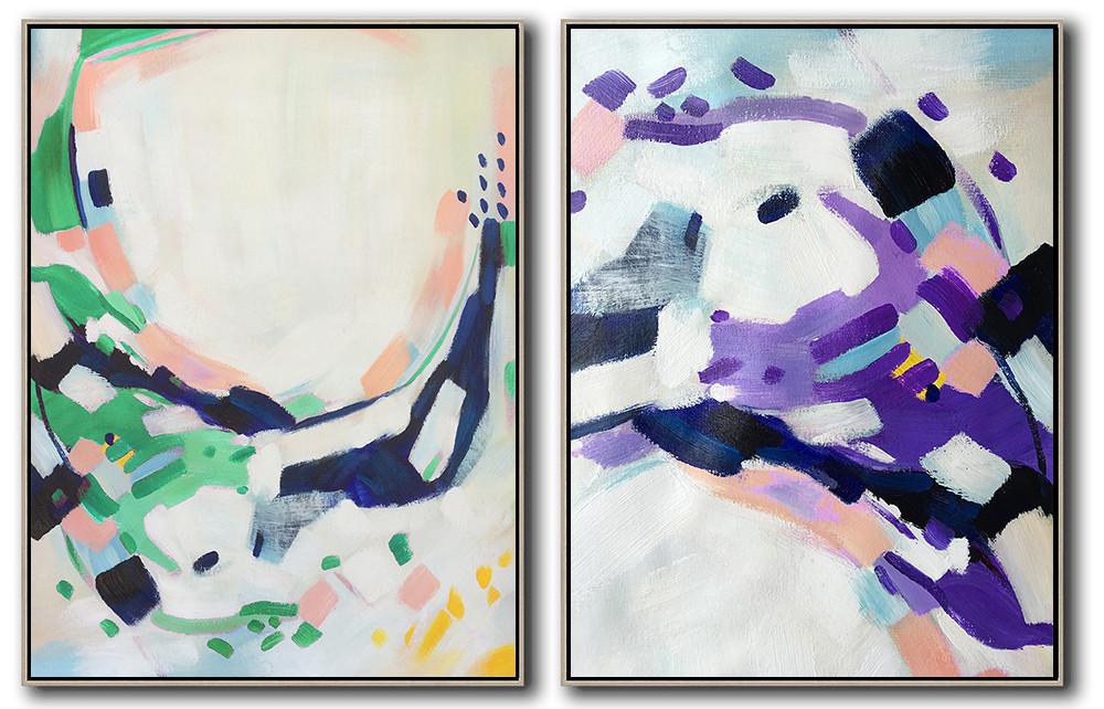 Hand-painted Set of 2 Abstract Painting on canvas, free shipping worldwide online fine art gallery